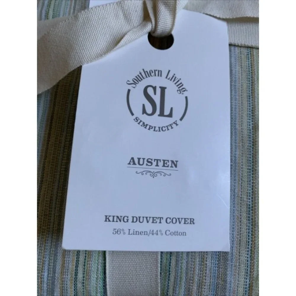 Southern Living Austen Beachy Farmhouse Linen/Cotton Duvet Cover/Shams Set King